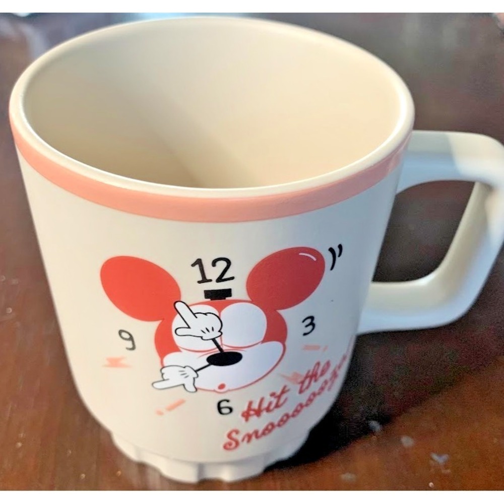 Disney Parks Mickey Mouse Hit Snooze Wakey Wakey 16oz‎ Stoneware Mug White Pink